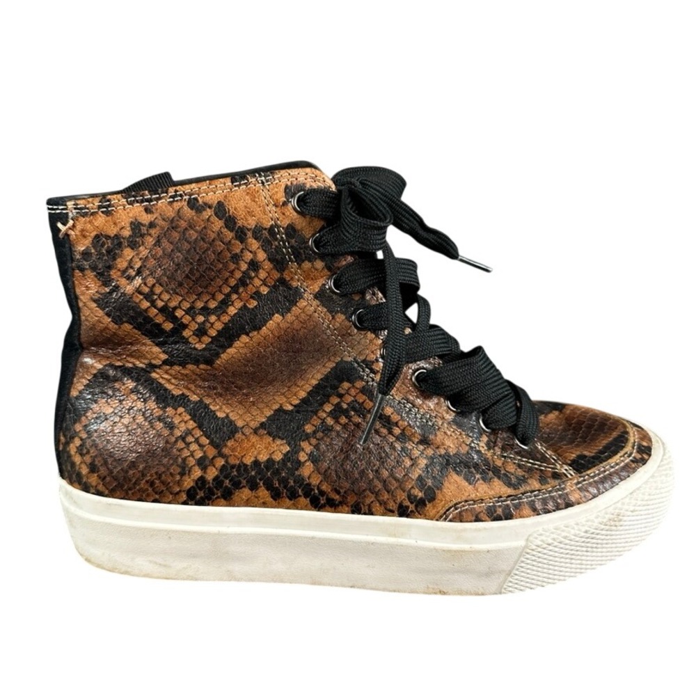 Rag & Bone Brown Snakeskin Embossed Leather High Top Platform Sneakers 7.5
